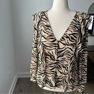H&M Black and Tan Zebra Print Ruffle Blouse